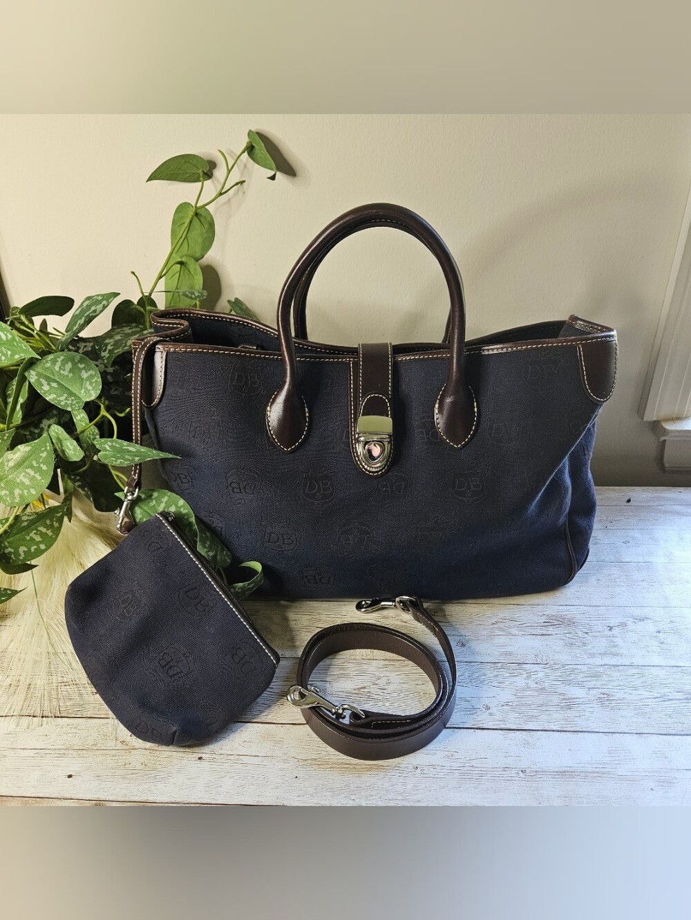 Vintage Dooney & Bourke Double Signature Monogram Double Handle Tote Bag